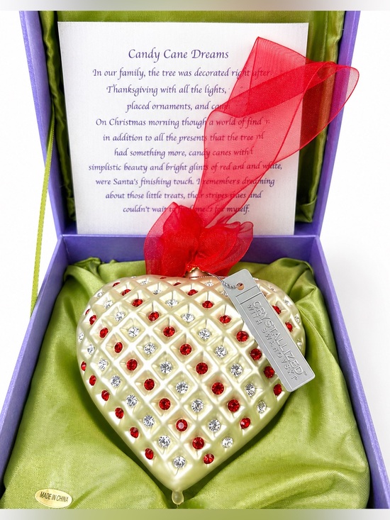 Other - Vintage Swarovski Crystal Hand Blown Glass Heart Ornament Candy Cane Dreams NOS